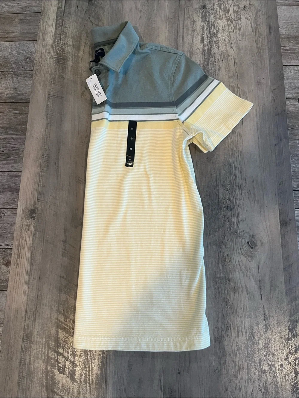 Brand New! Banana Republic Men’s Medium Green and Yellow Striped Polo Shirt